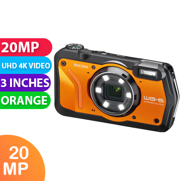 New Ricoh WG-6 Digital Camera (Orange) (FREE INSURANCE + 1 YEAR AUSTRALIAN WARRANTY)